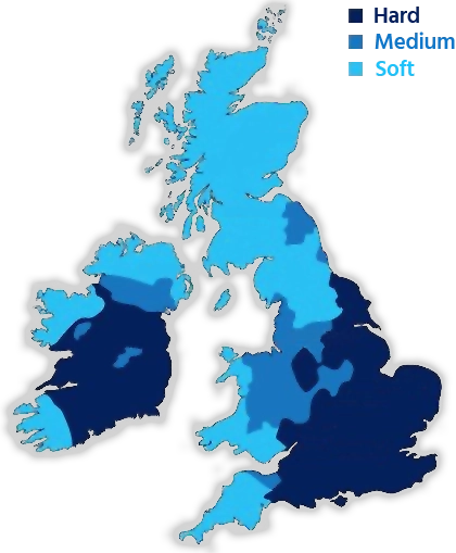 Guideline map of the uk divided into water softness